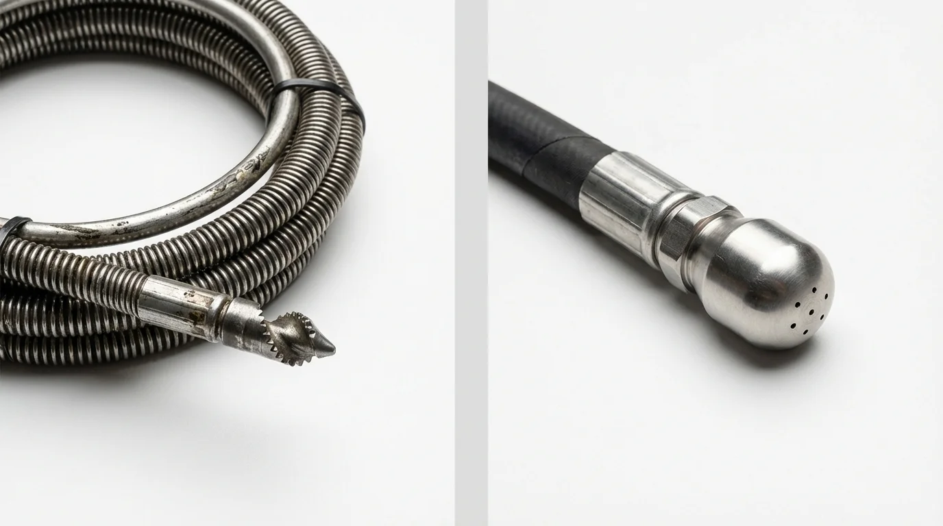 Drain snake cable and hydro jetting nozzle used for drain cleaning in Cerro Gordo, IL