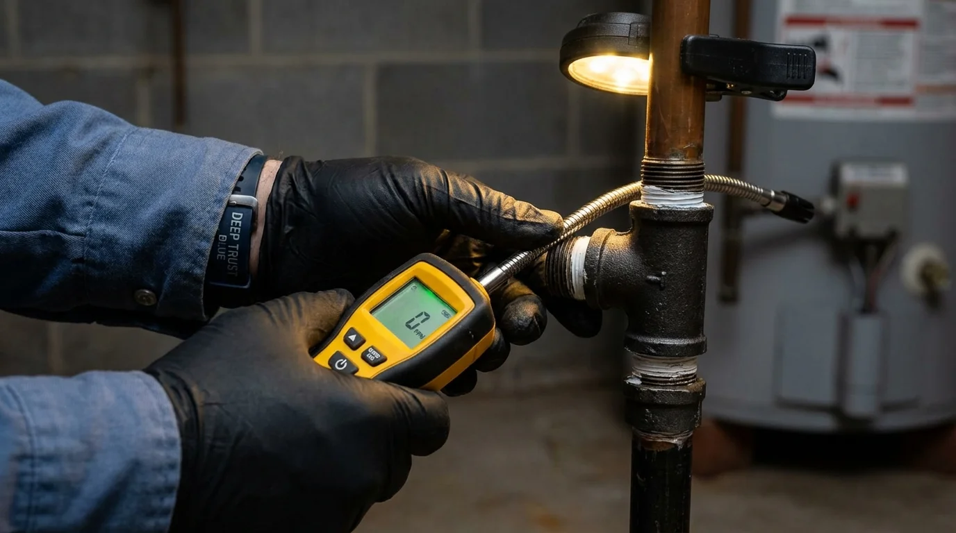 Gas leak detection with electronic sniffer by Johns Plumbing LLC in Cerro Gordo
